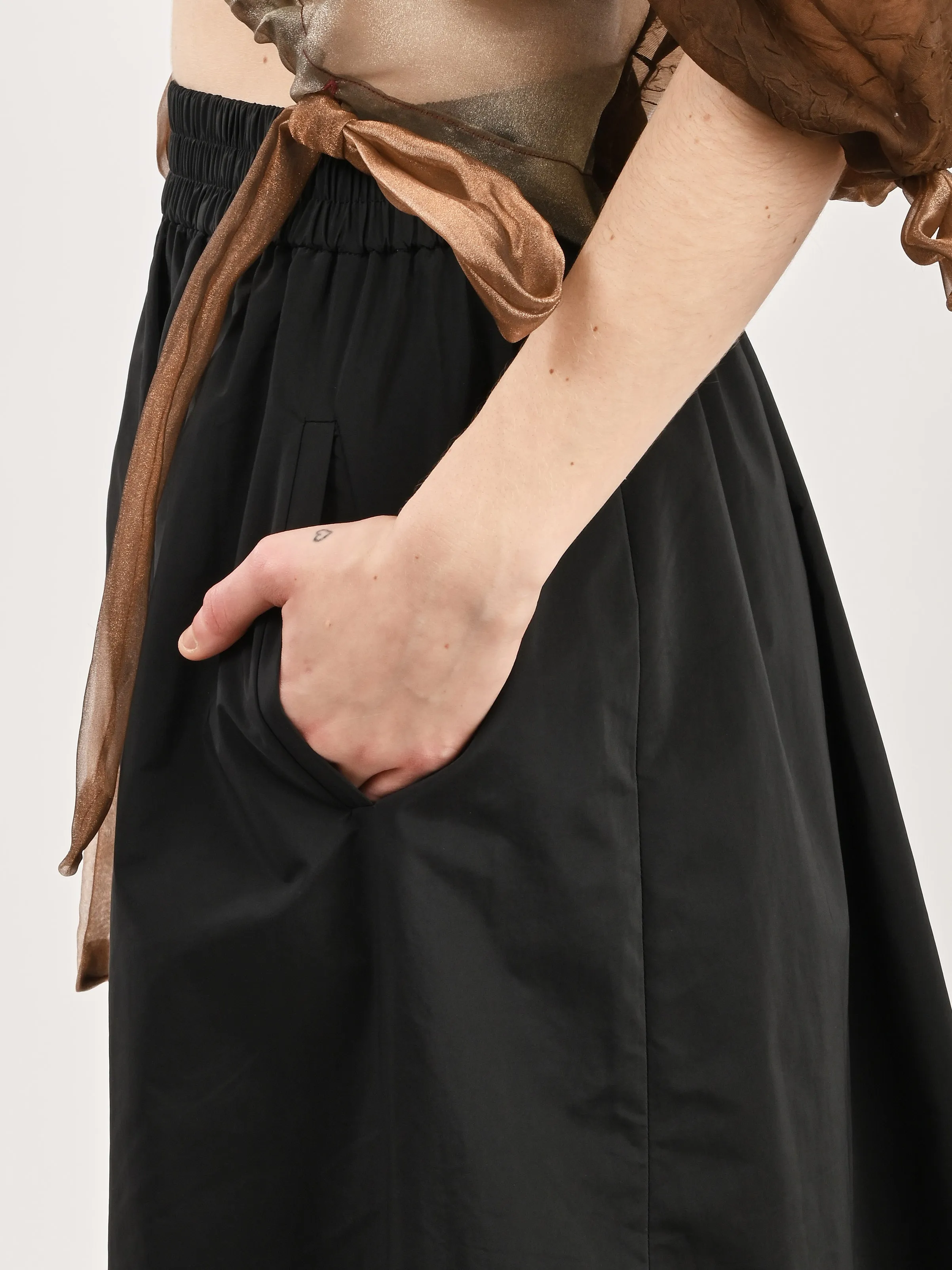 Black Nylon Pull On Full Skirt