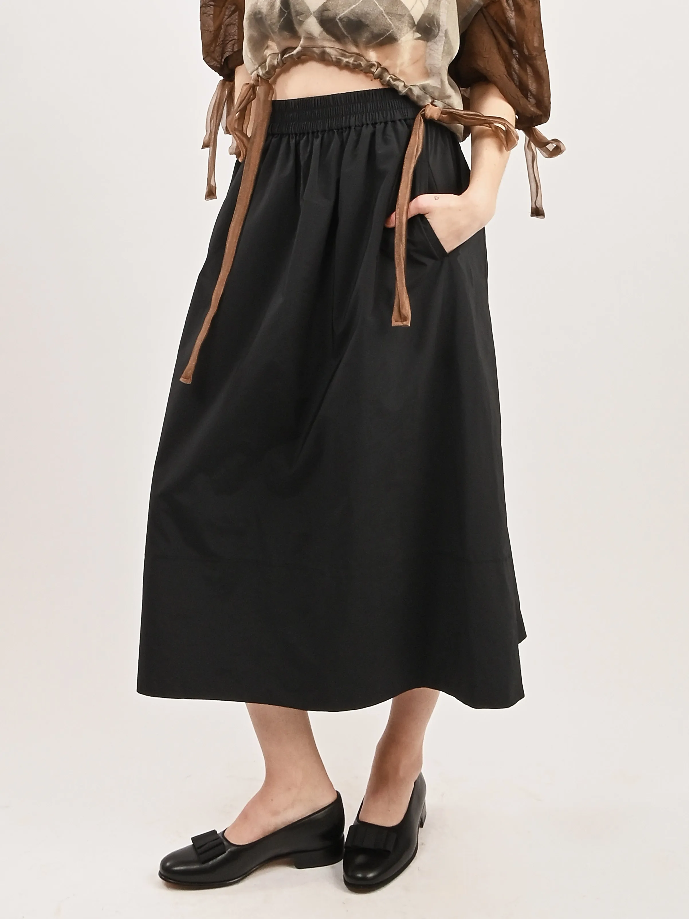 Black Nylon Pull On Full Skirt