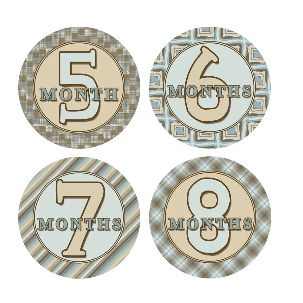 Blue & Brown Patterened Monthly Baby Stickers