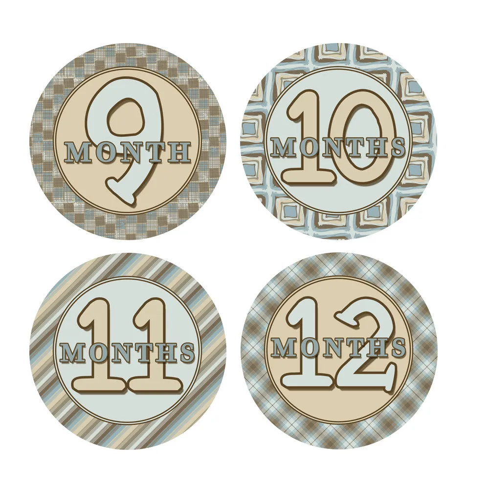 Blue & Brown Patterened Monthly Baby Stickers