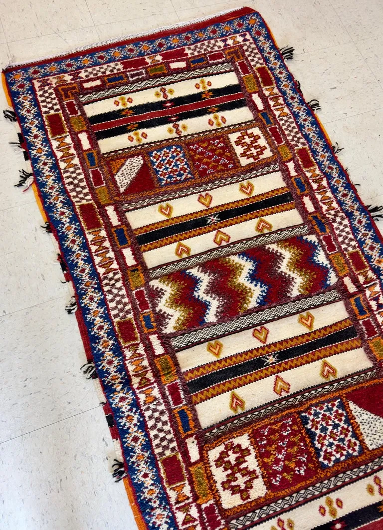 Boho Chic Moroccan Handwoven Wool Rectangular Rug with Abstract Design