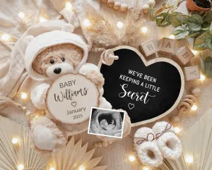Boho Pregnancy Announcement Digital - Bear Secret