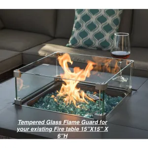Brand new 6mm Thick Tempered Fire Pit Flame Guard (Glass)! Protects kids/pets from flame! 6'' H x 15'' W x 15'' D! Retails $130 