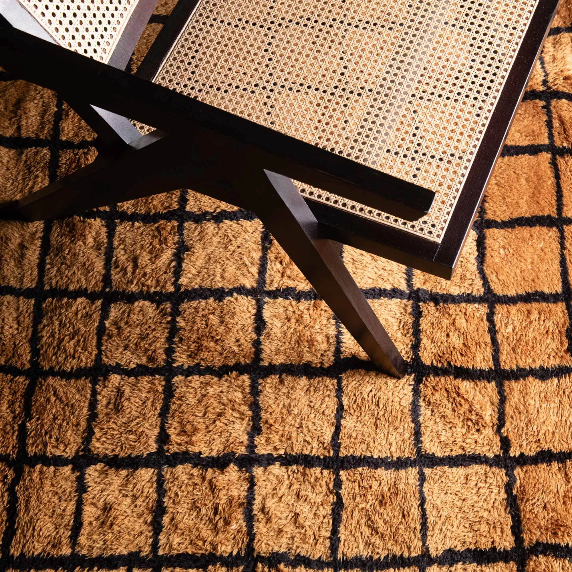 Bronze Grid - Luxury Shag Moroccan Rug