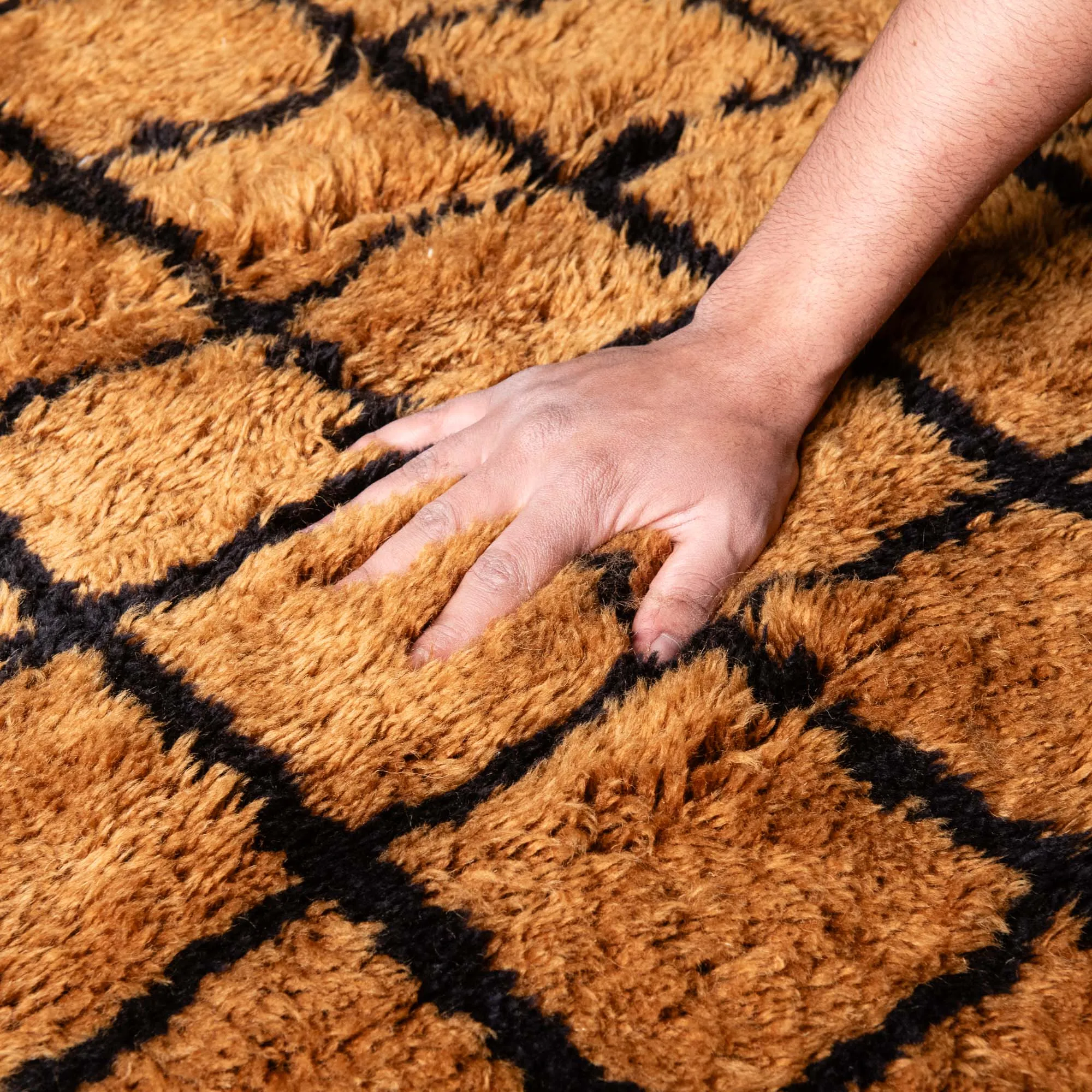 Bronze Grid - Luxury Shag Moroccan Rug
