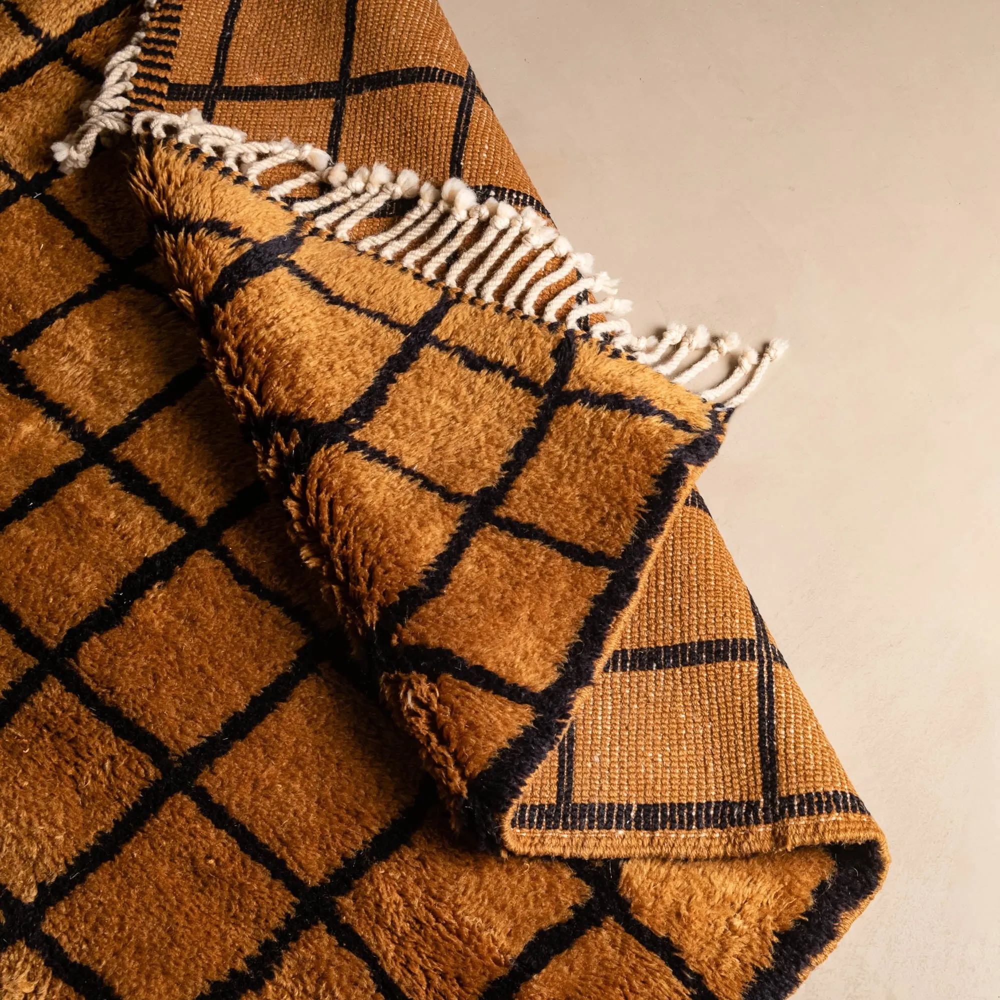 Bronze Grid - Luxury Shag Moroccan Rug