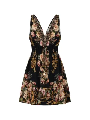Camilla Shirred Waist Detail Mini Dress in Dynasty DAZE
