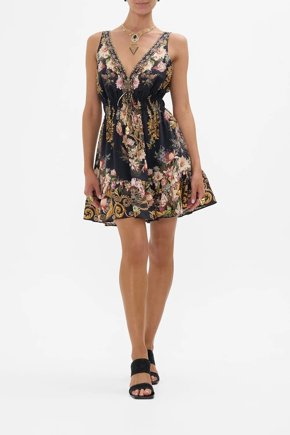 Camilla Shirred Waist Detail Mini Dress in Dynasty DAZE