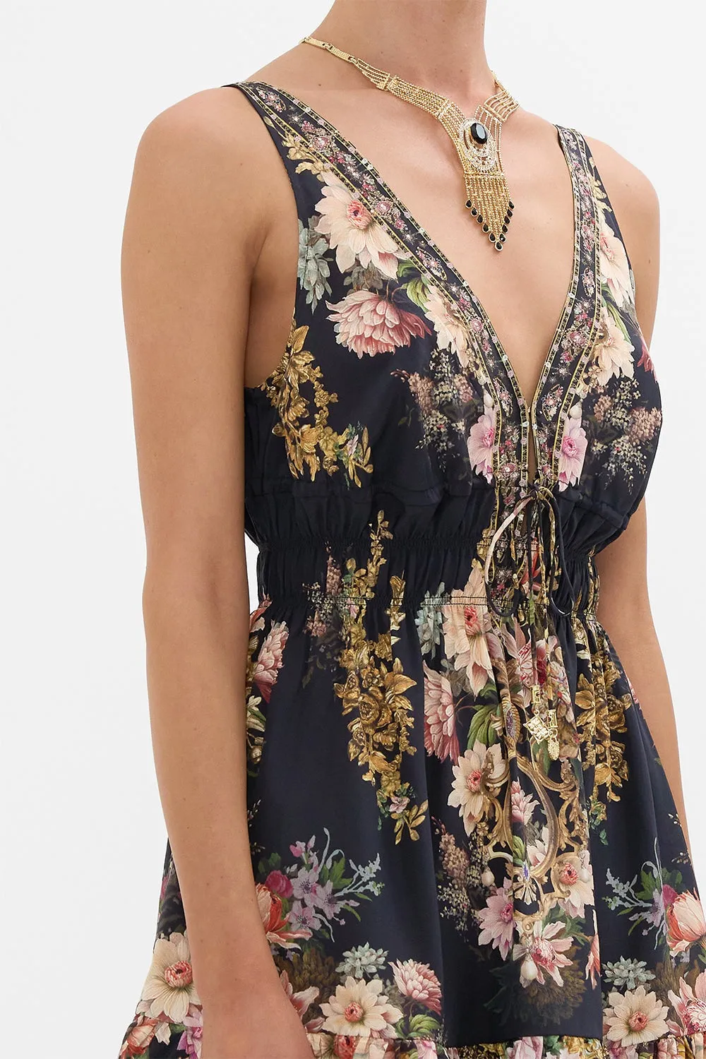 Camilla Shirred Waist Detail Mini Dress in Dynasty DAZE