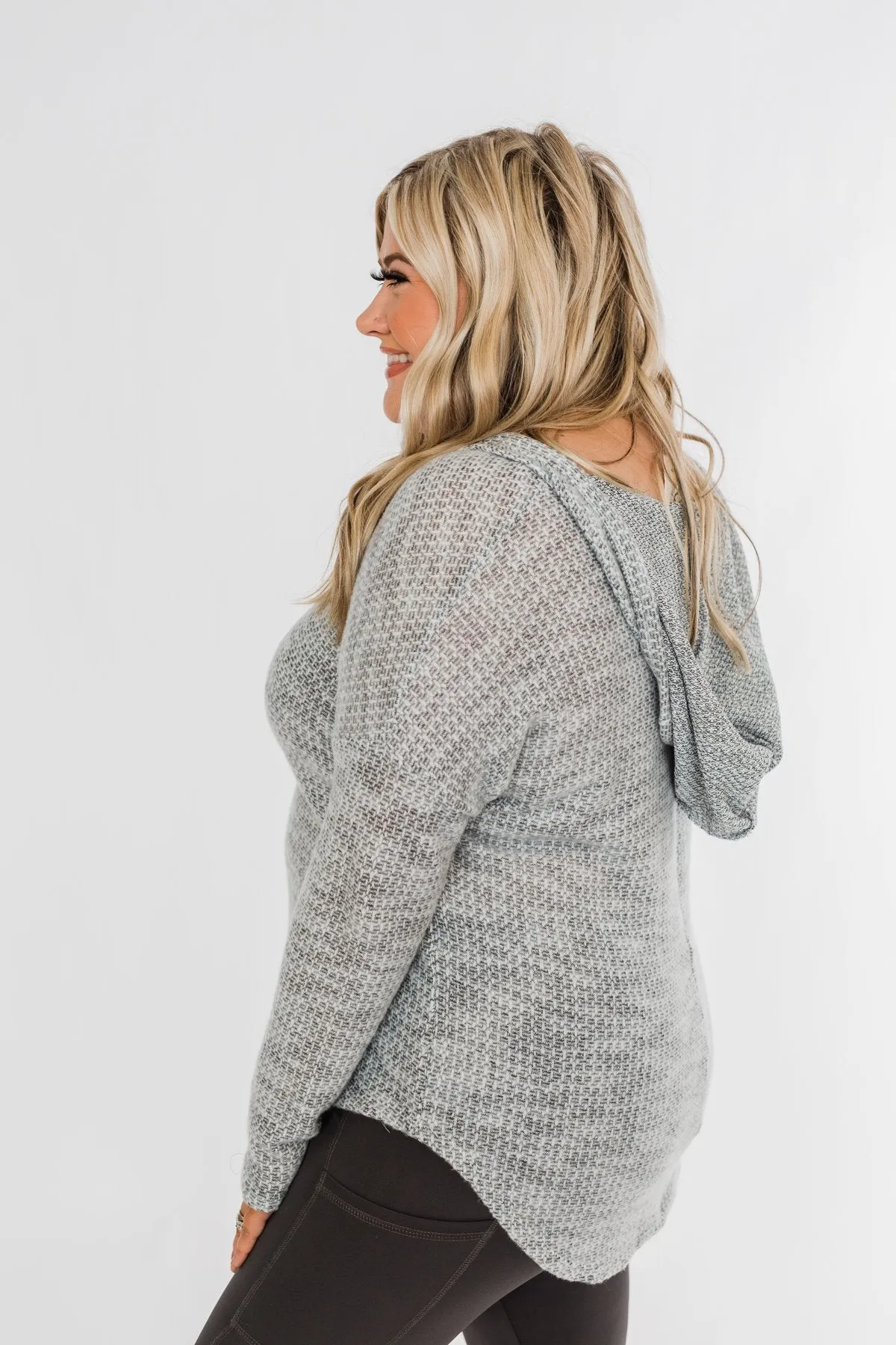 Captivated By You Lightweight Knit Hoodie- Grey