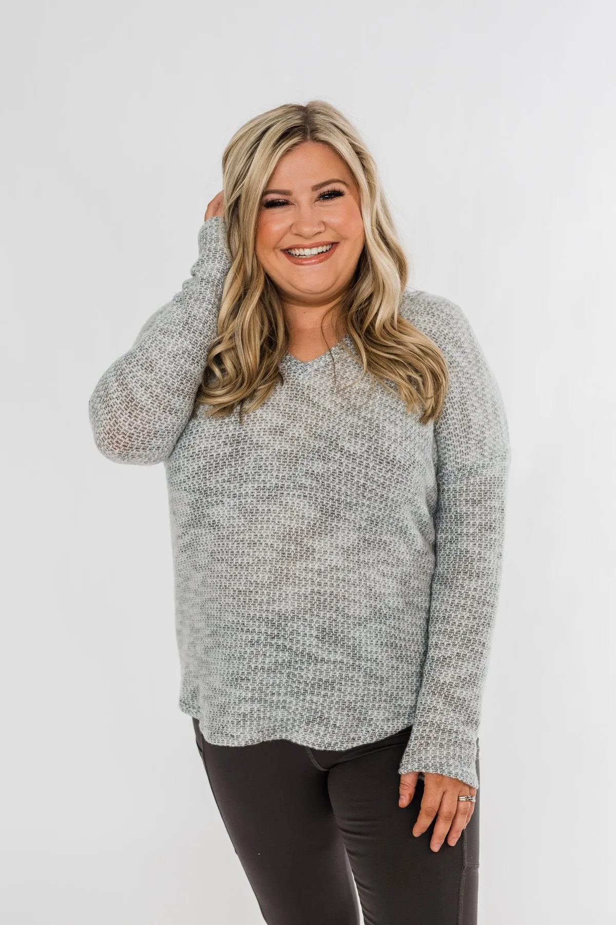 Captivated By You Lightweight Knit Hoodie- Grey