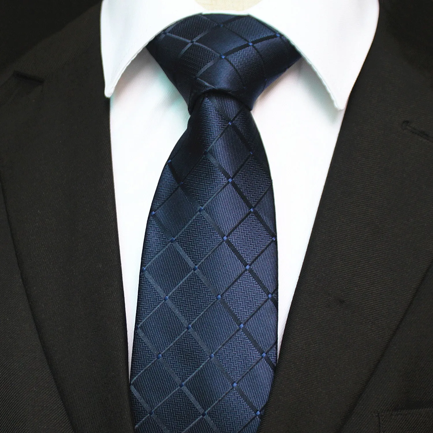 Celino Men's Neck Tie Premium European Made with Gift Box[Solid Blue Check]