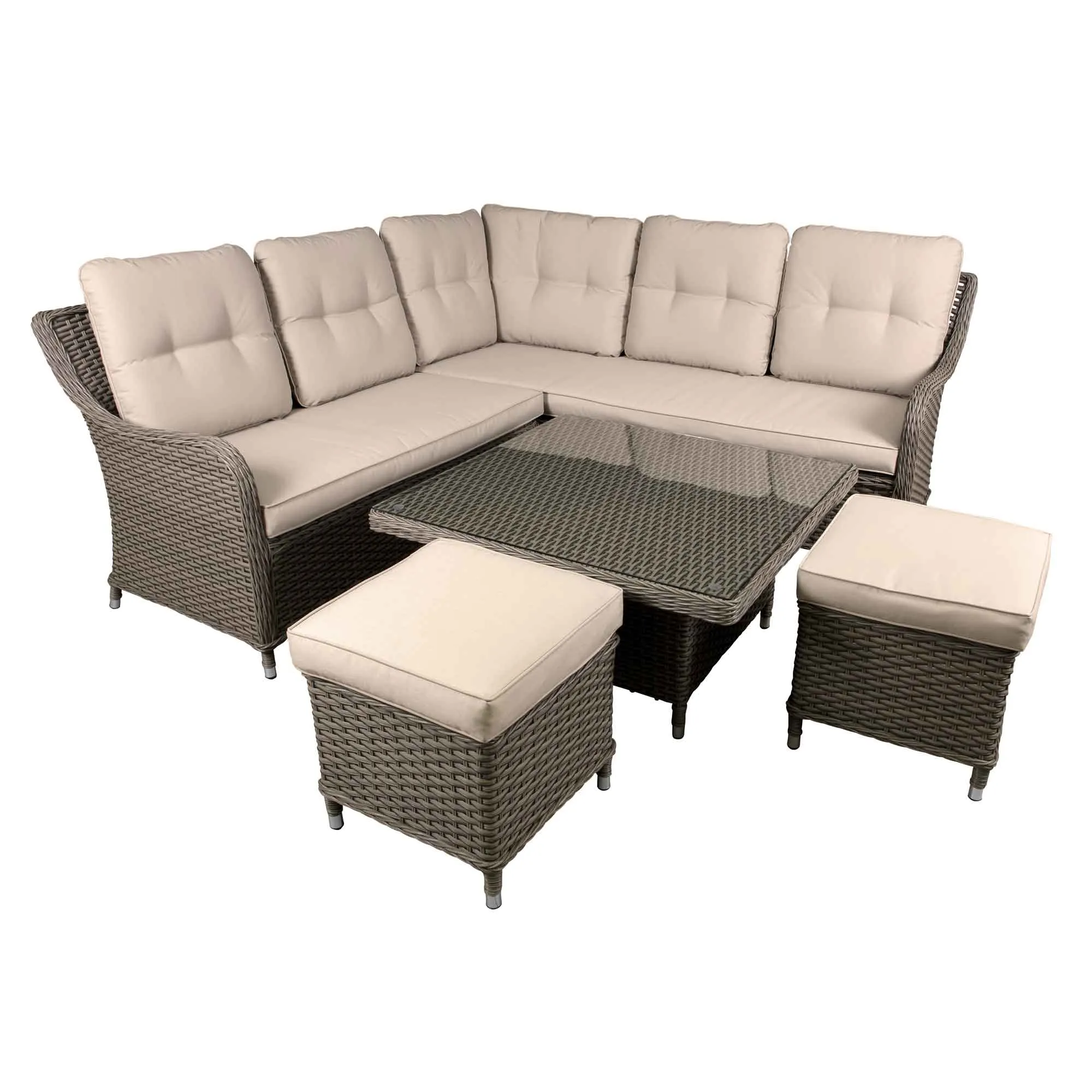 Chester Outdoor Rattan Wicker Corner Sofa & Adjustable Table Set, Brown - DG89