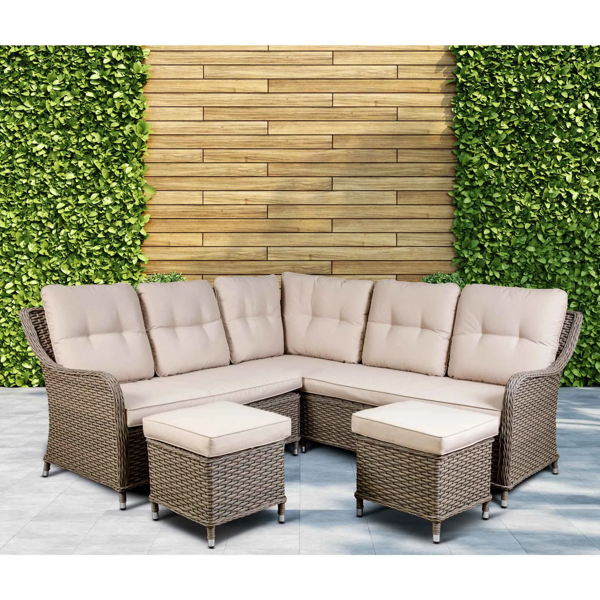 Chester Outdoor Rattan Wicker Corner Sofa & Adjustable Table Set, Brown - DG89
