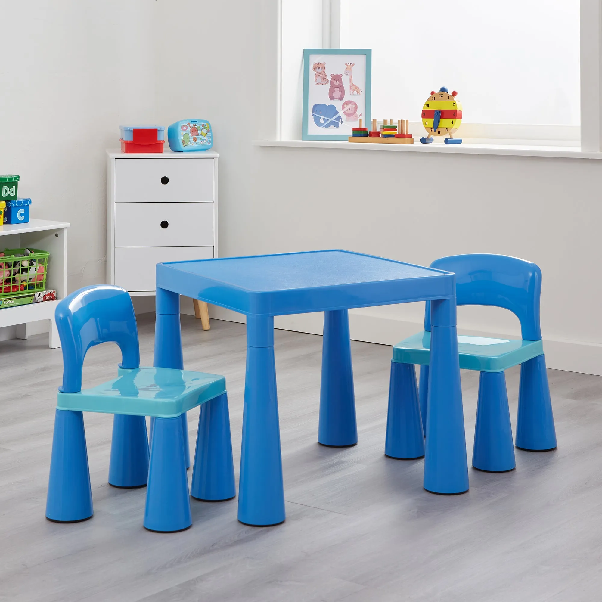 Chunky & Funky Plastic Kid's | Children's Activity Table & 2 Chair Set | Blue