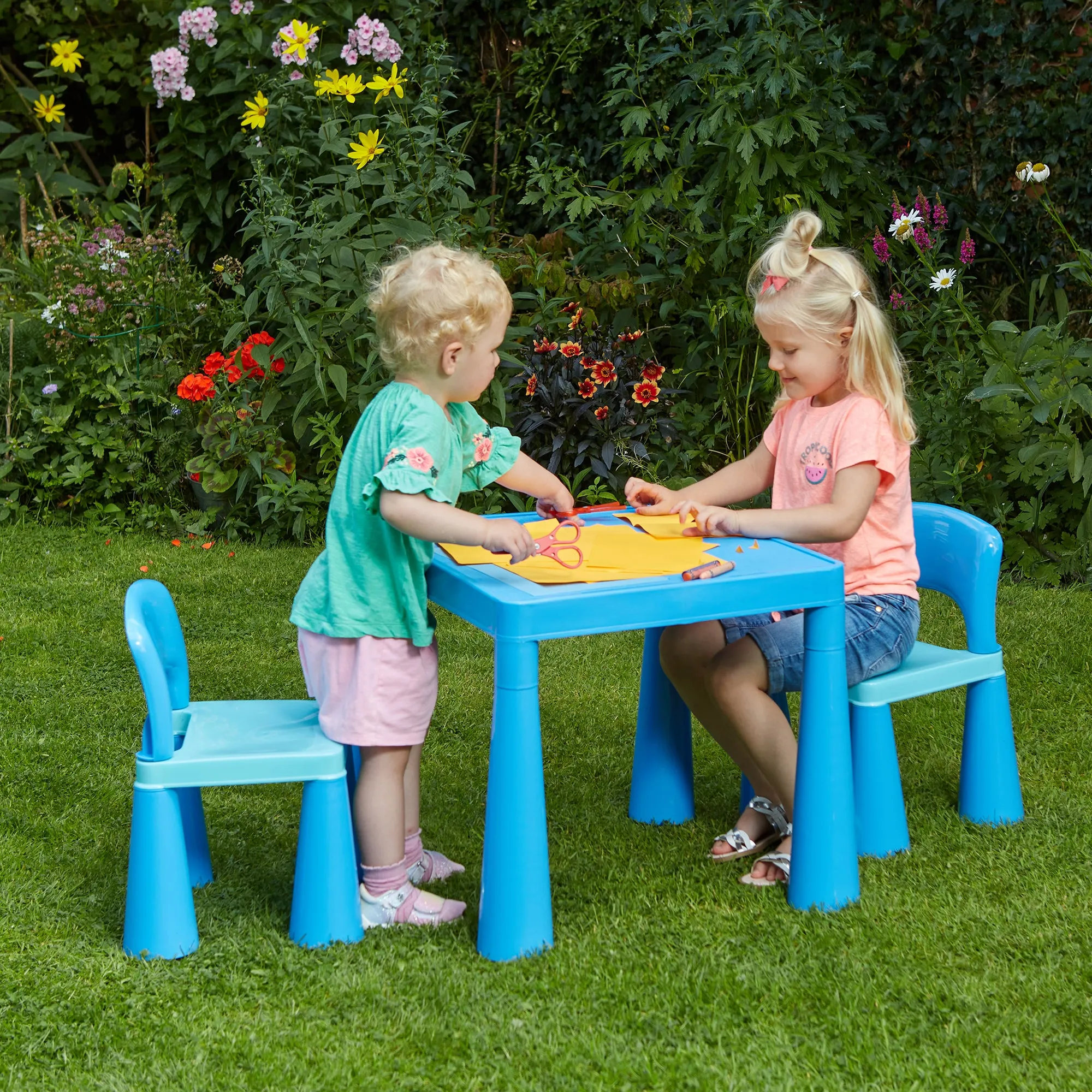 Chunky & Funky Plastic Kid's | Children's Activity Table & 2 Chair Set | Blue