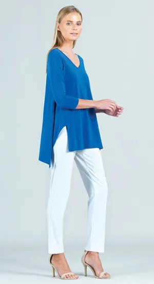 Classic V-Neck Envelope Hem Tunic - Dazzling Blue