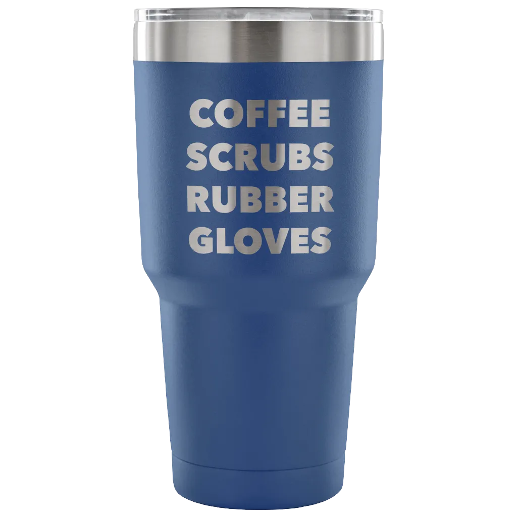 Coffee Scrubs Rubber Gloves Metal Mug Double Wall Vacuum Insulated Hot & Cold Travel Cup 30oz BPA Free