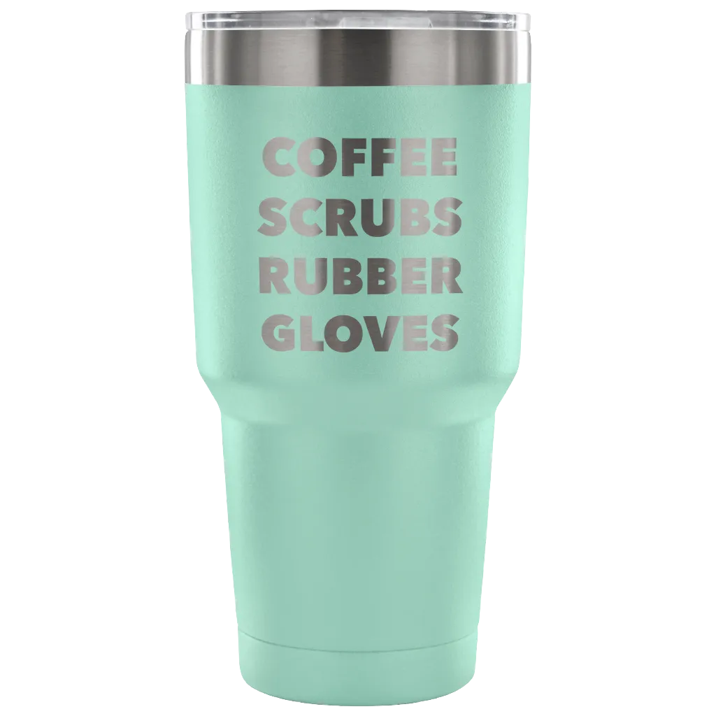 Coffee Scrubs Rubber Gloves Metal Mug Double Wall Vacuum Insulated Hot & Cold Travel Cup 30oz BPA Free