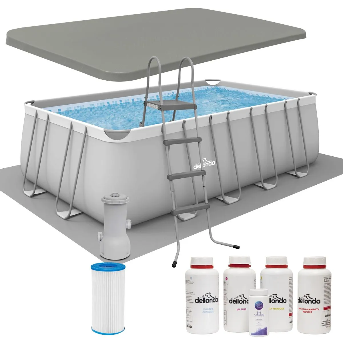 Dellonda 18ft Deluxe Steel Frame Swimming Pool, Rectangular with Accessories