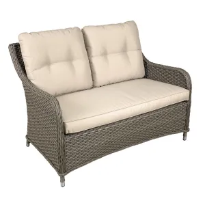 Dellonda Chester Rattan Wicker Outdoor Lounge 2-Seater Sofa with Cushion, Brown