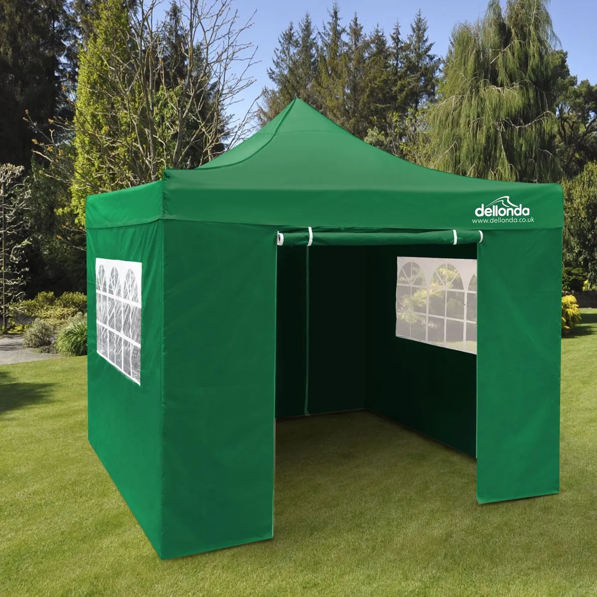 Dellonda Premium 3x3m Pop-Up Gazebo & Side Walls, PVC Coated, Water Resistant Fabric with Carry Bag, Rope, Stakes & Weight Bags - Green