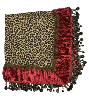 Designer Table Square Leopard Print and Red Velvet