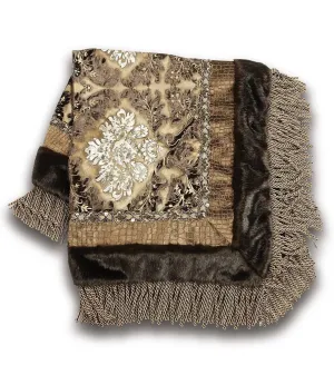 Designer Table Throw Chocolate, gold and silver damask