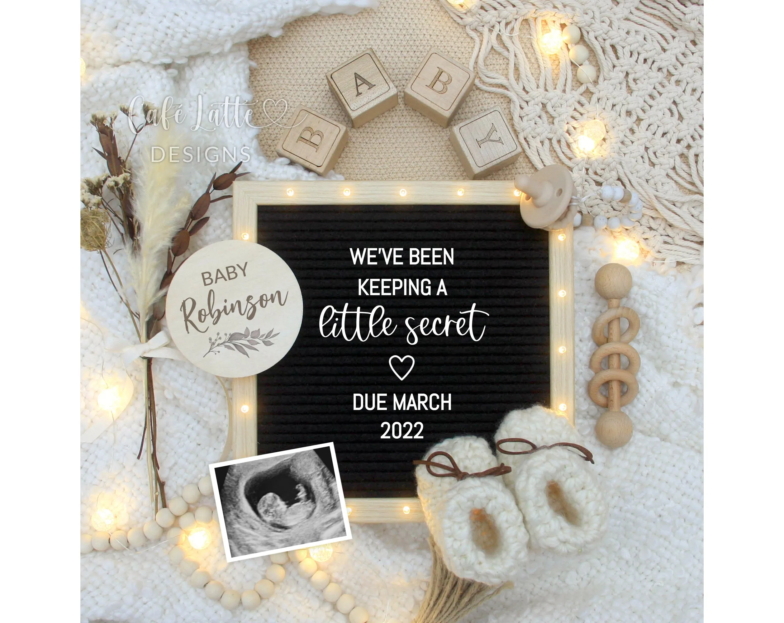Digital Pregnancy Announcement For Social Media, Boho Baby Announcement Editable Letter Board Template, Gender Neutral Baby