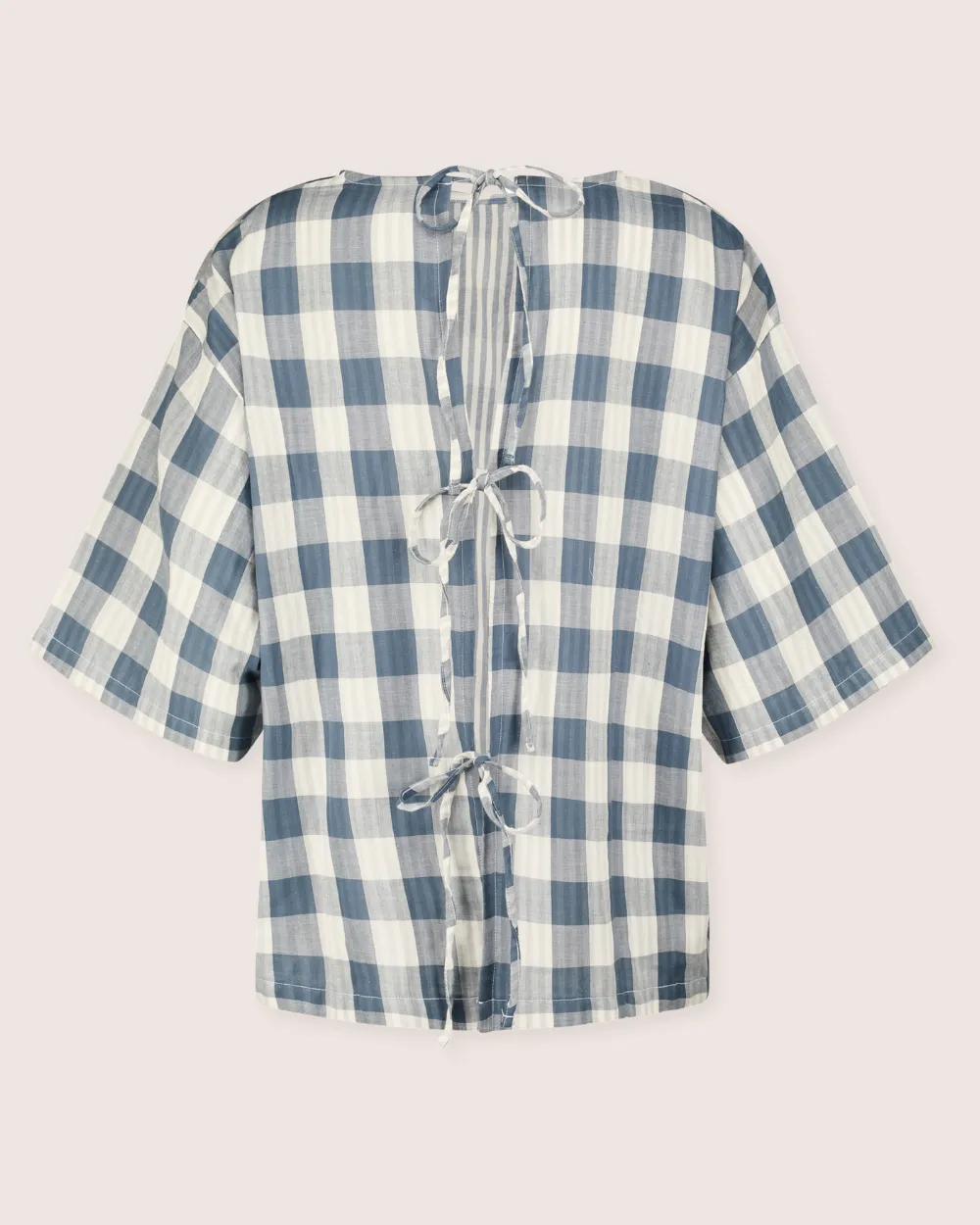 Doris Tie Back Blue Check Top