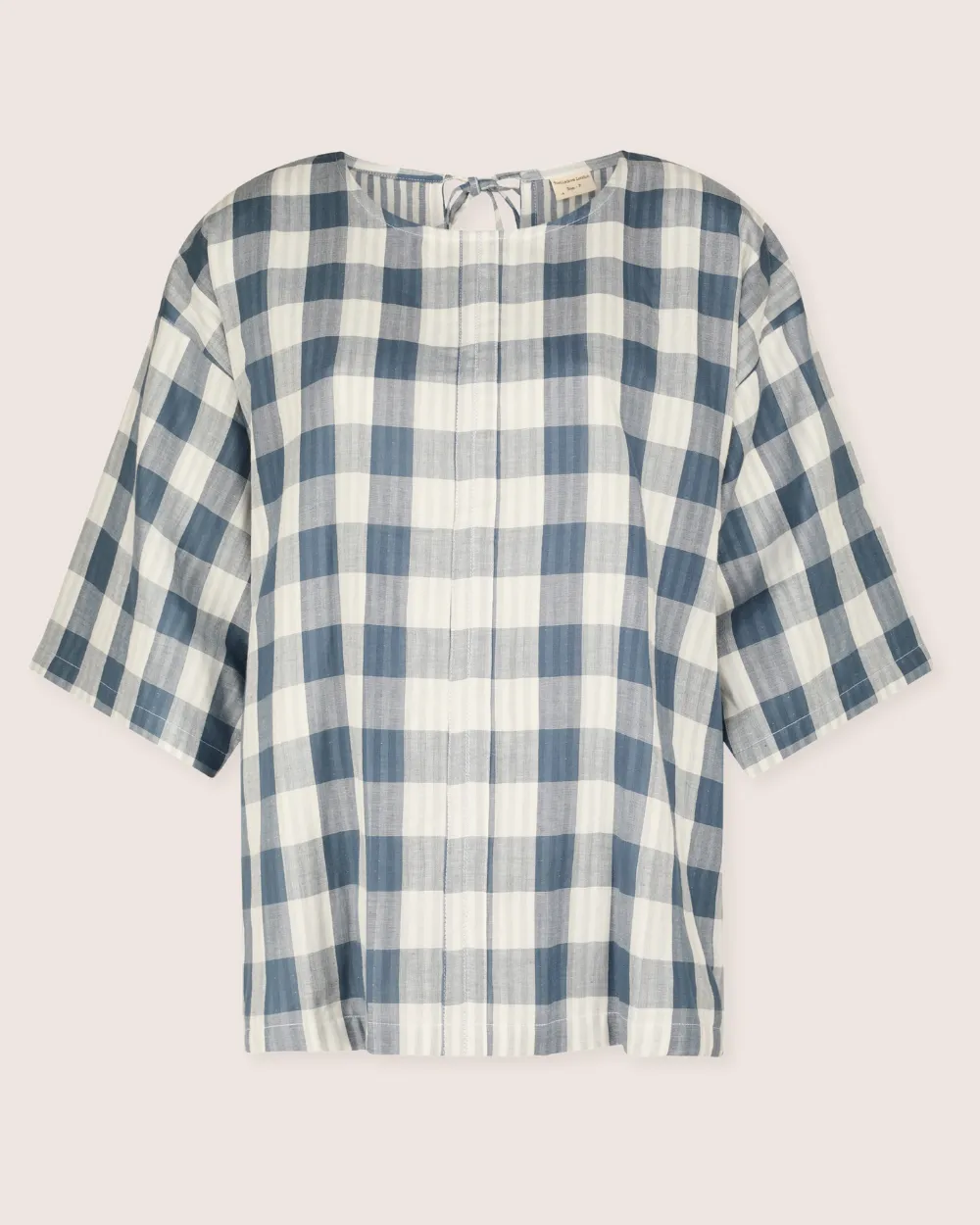 Doris Tie Back Blue Check Top