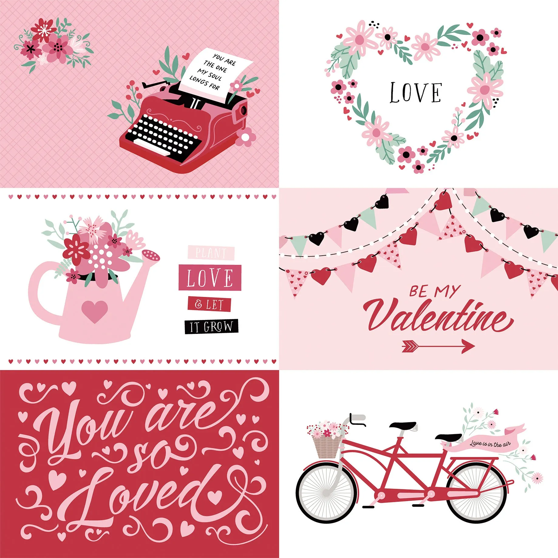 Echo Park - Valentine's Day - 12x12 Single Sheet / 6x4 Journaling Cards