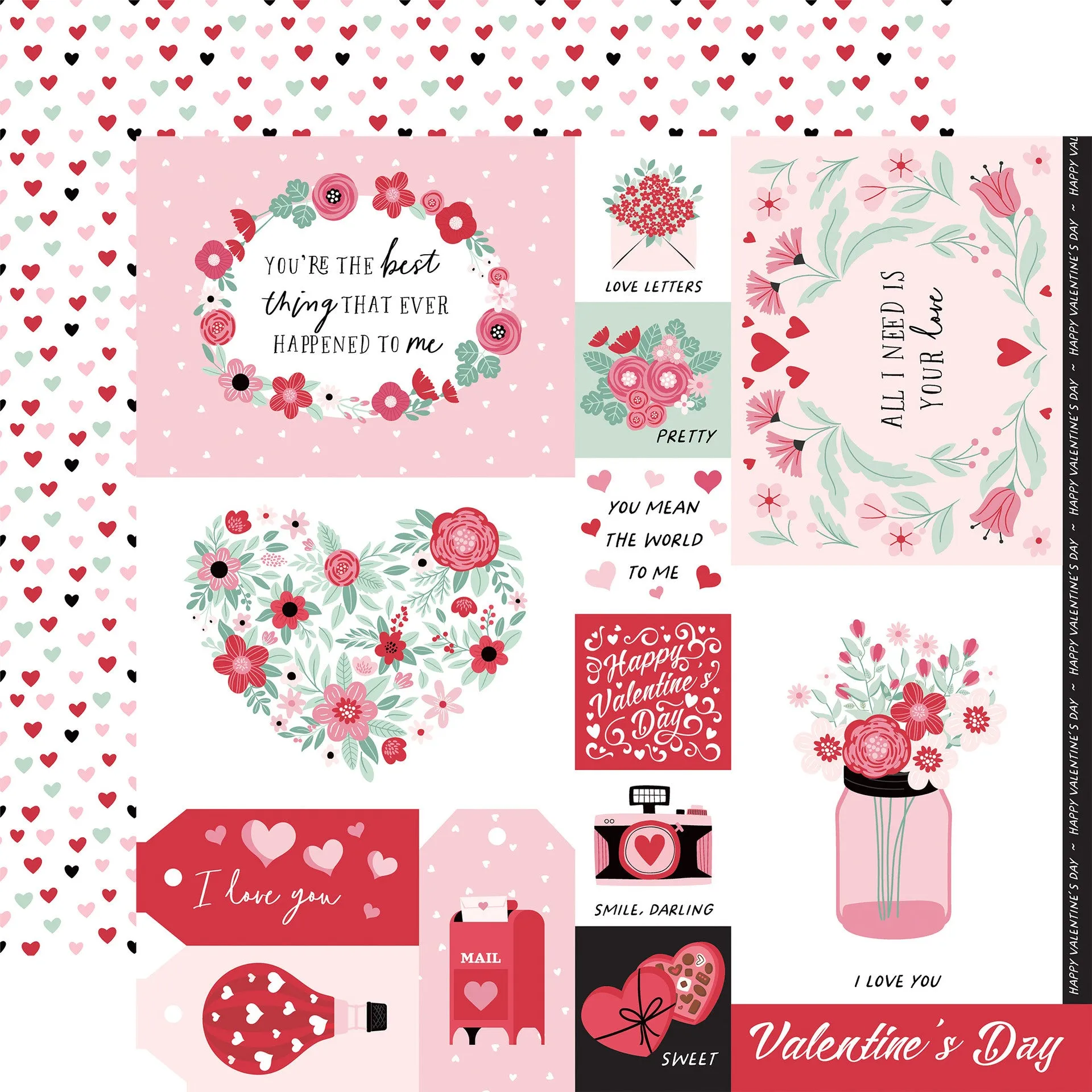 Echo Park - Valentine's Day - 12x12 Single Sheet / Multi Journaling Cards