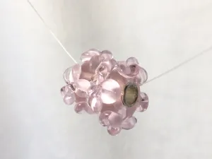 EKAHI- European  Lampwork Glass HAWAIIAN Pink & White Floral Large Hole Bead