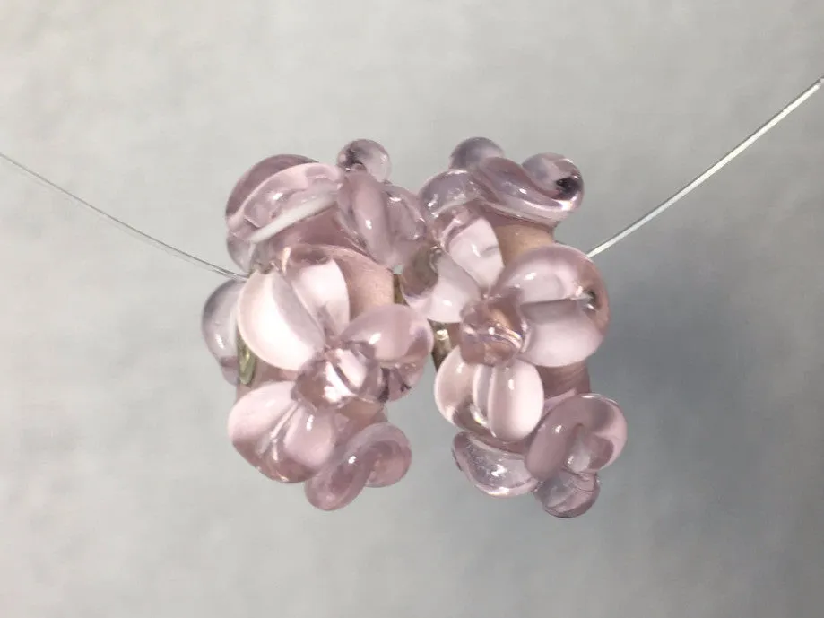 EKAHI- European  Lampwork Glass HAWAIIAN Pink & White Floral Large Hole Bead