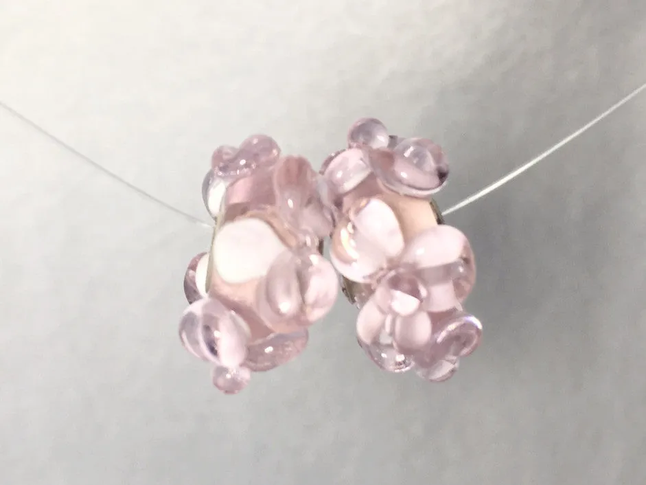 EKAHI- European  Lampwork Glass HAWAIIAN Pink & White Floral Large Hole Bead