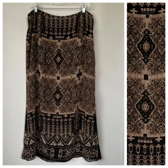EMANUEL UNGARO VTG 16 14 L 100% Silk Geo Print Skirt • Lined • Long Maxi Length