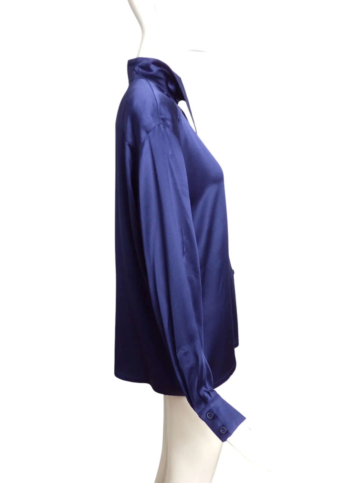 ESCADA- 1990s Navy Silk Blouse, Size-10