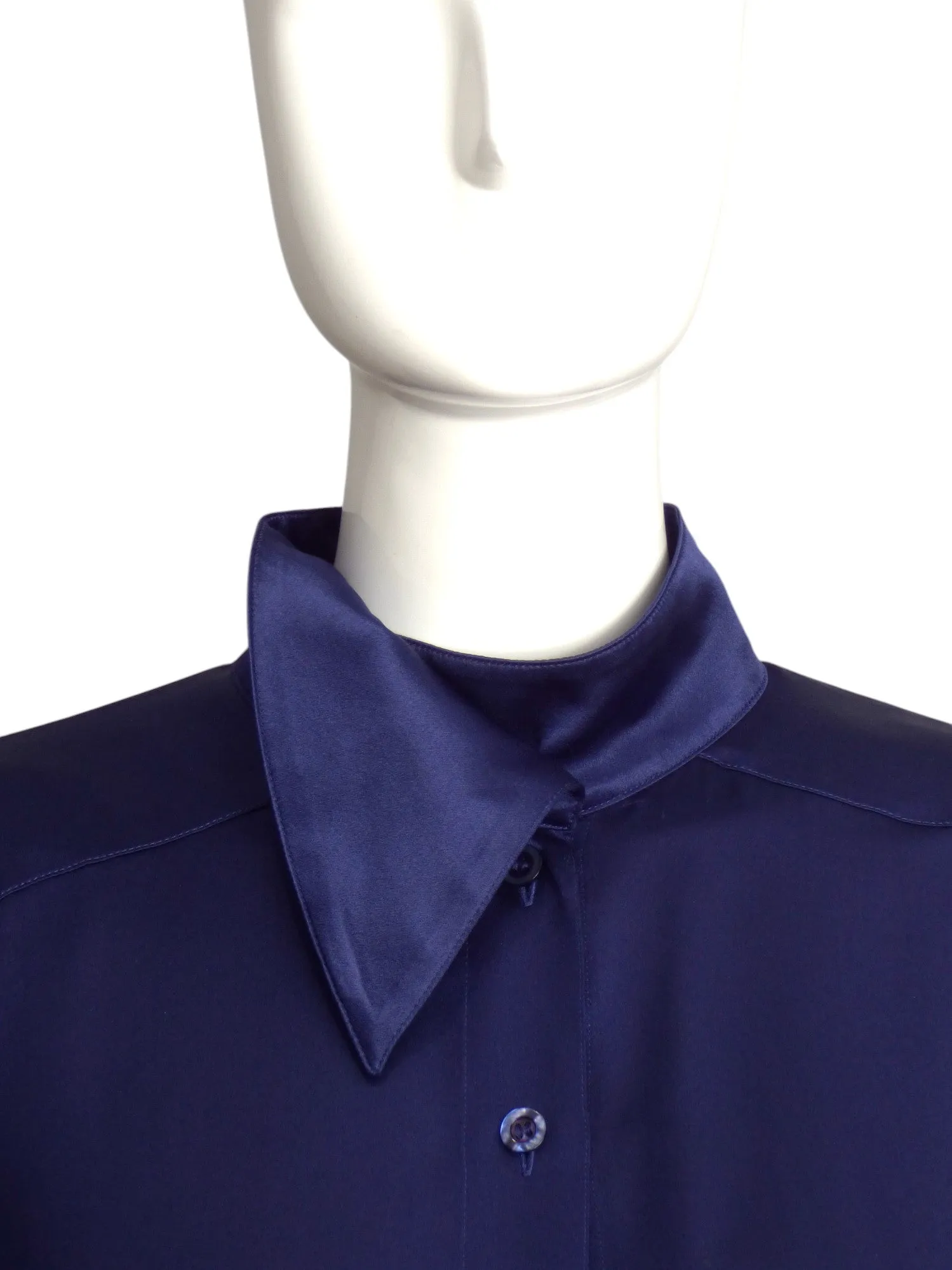 ESCADA- 1990s Navy Silk Blouse, Size-10