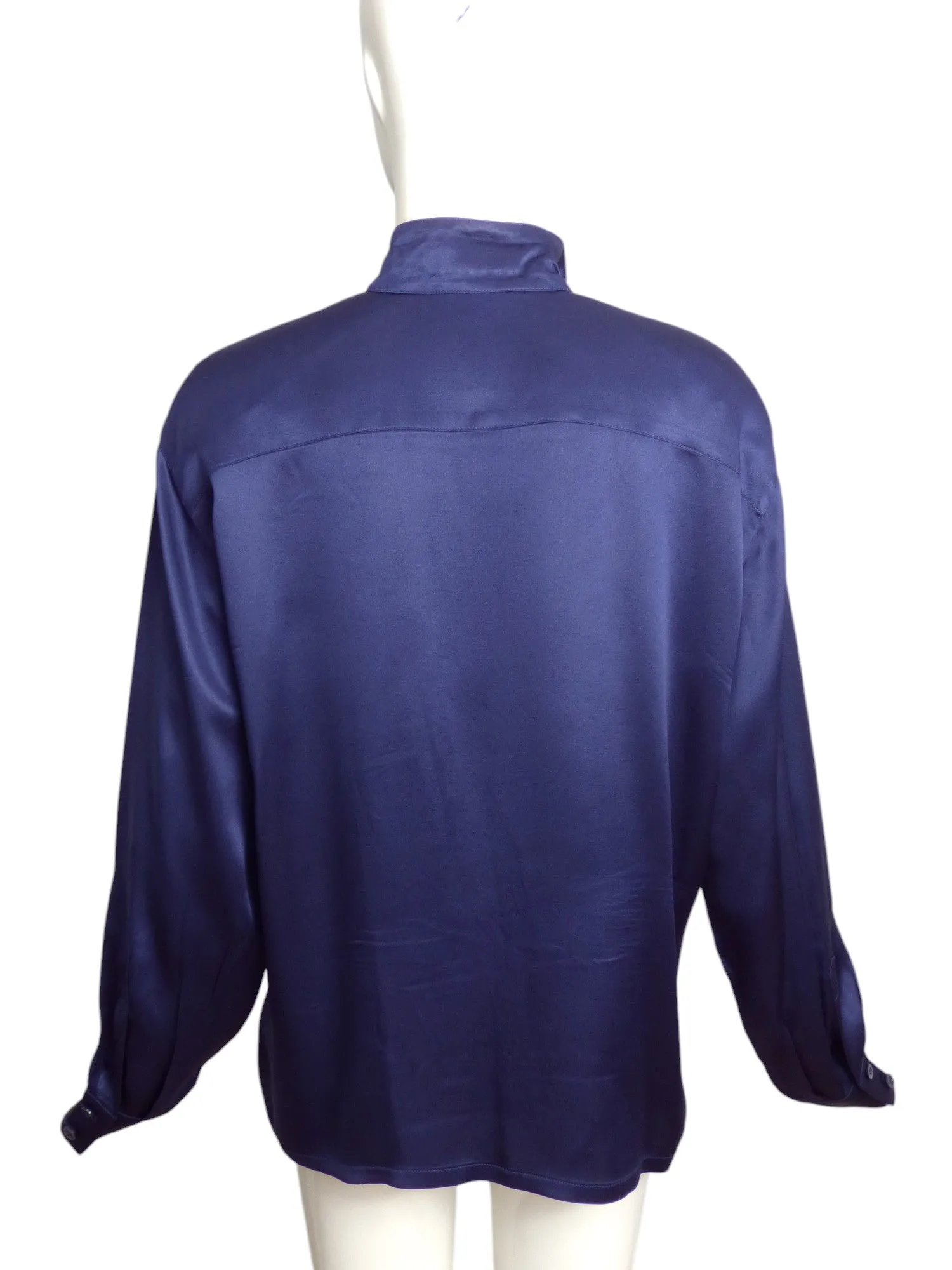 ESCADA- 1990s Navy Silk Blouse, Size-10