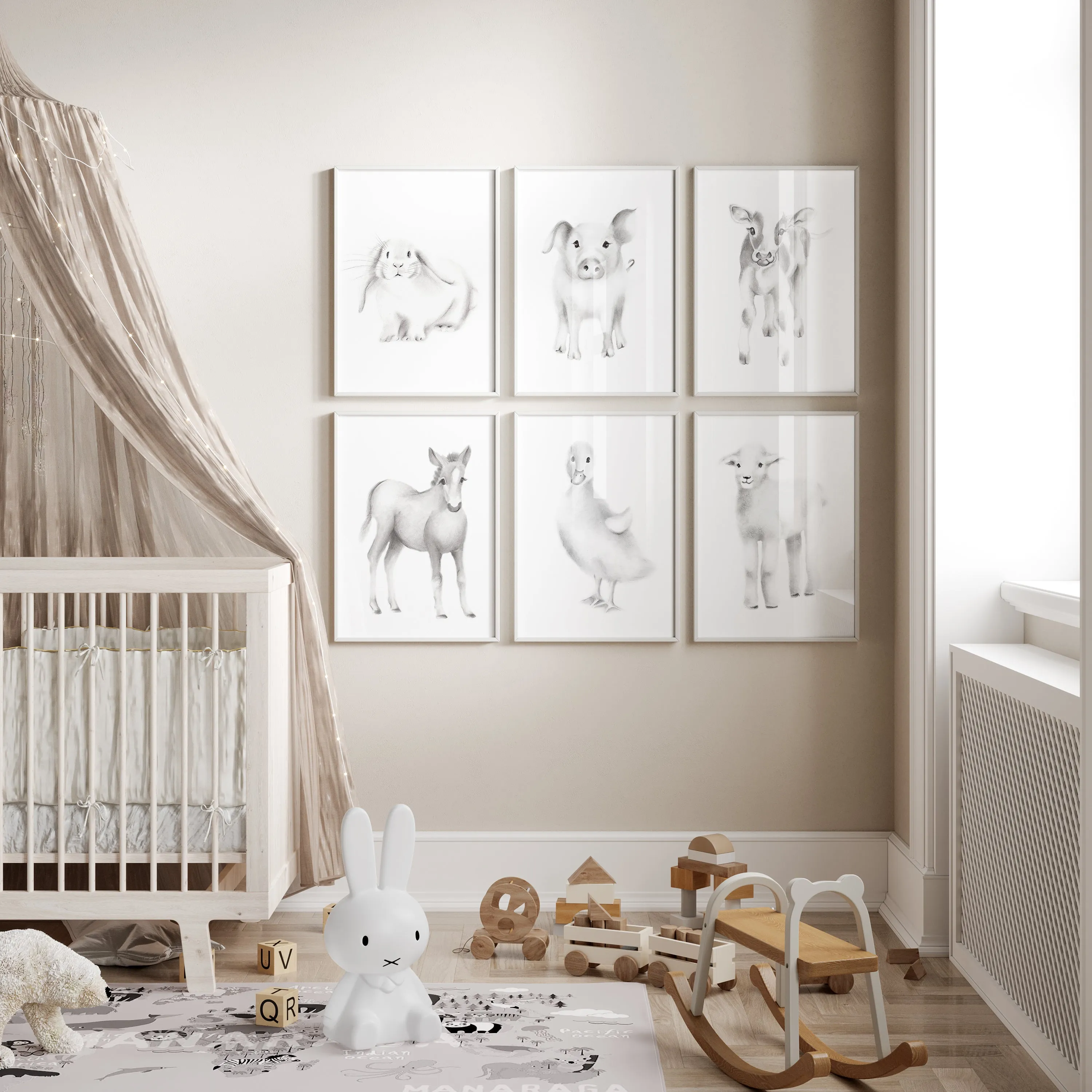 Farmhouse Sketch Nursery Prints - Set of 6