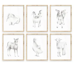 Farmhouse Sketch Nursery Prints - Set of 6