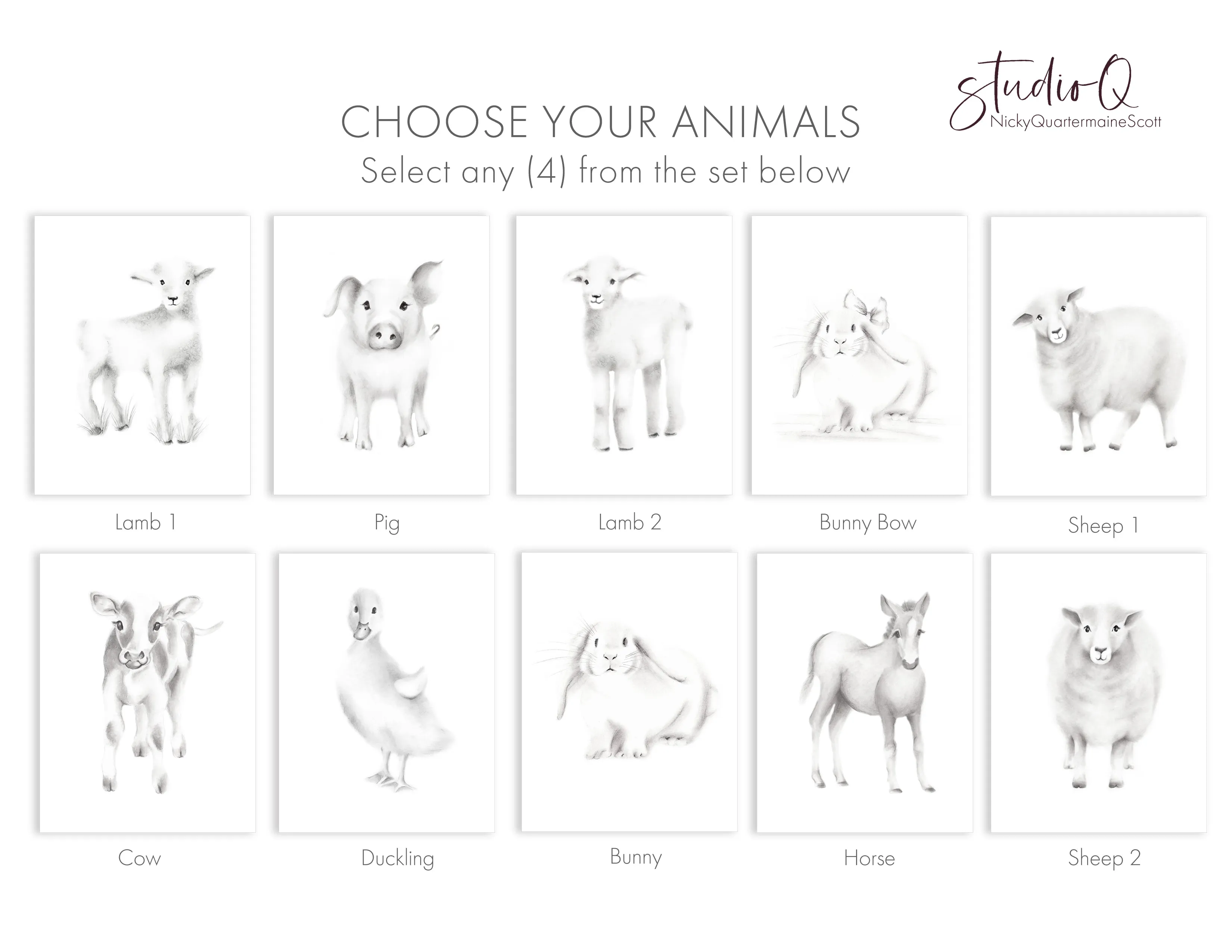 Farmhouse Sketch Nursery Prints - Set of 6