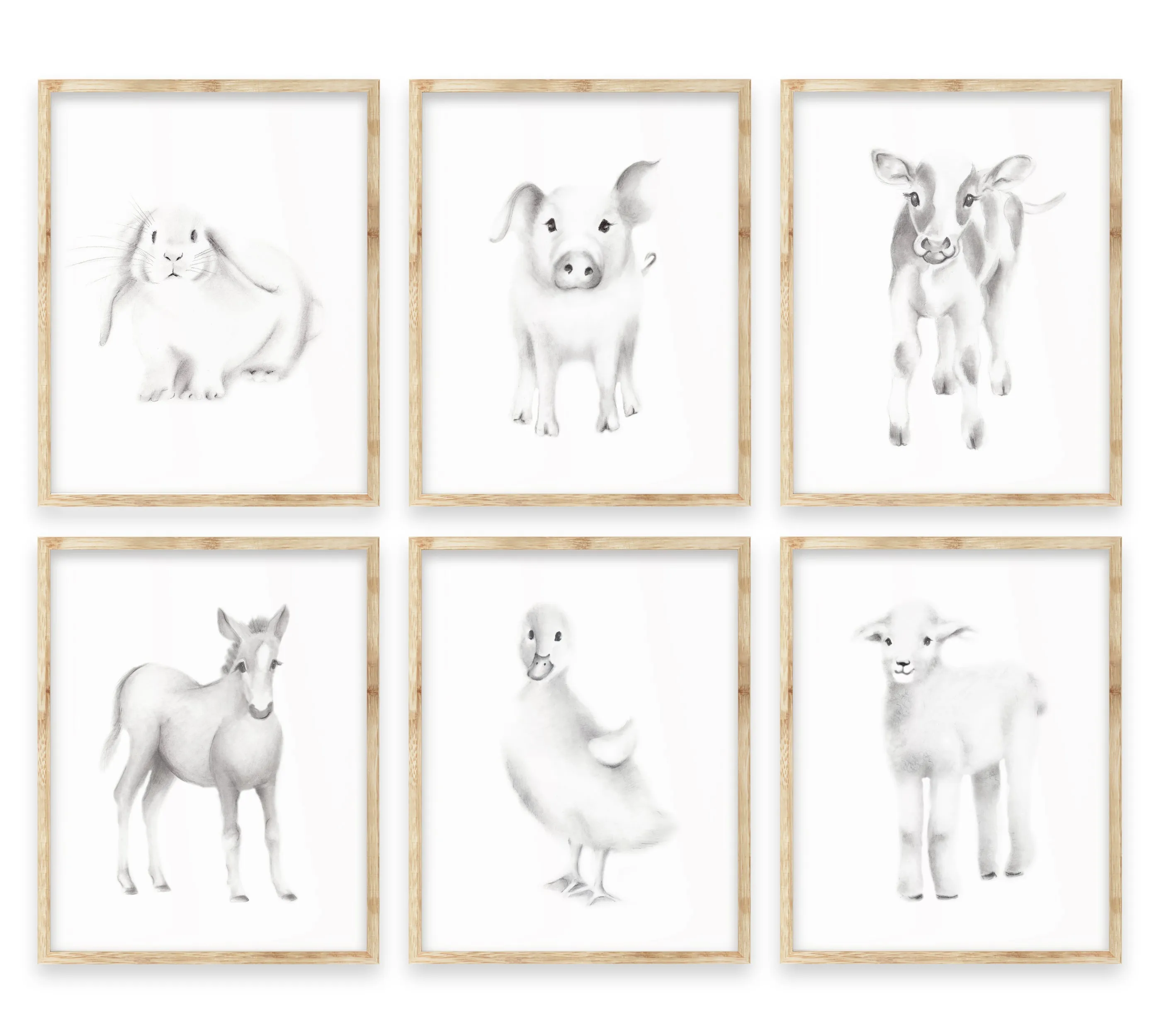 Farmhouse Sketch Nursery Prints - Set of 6