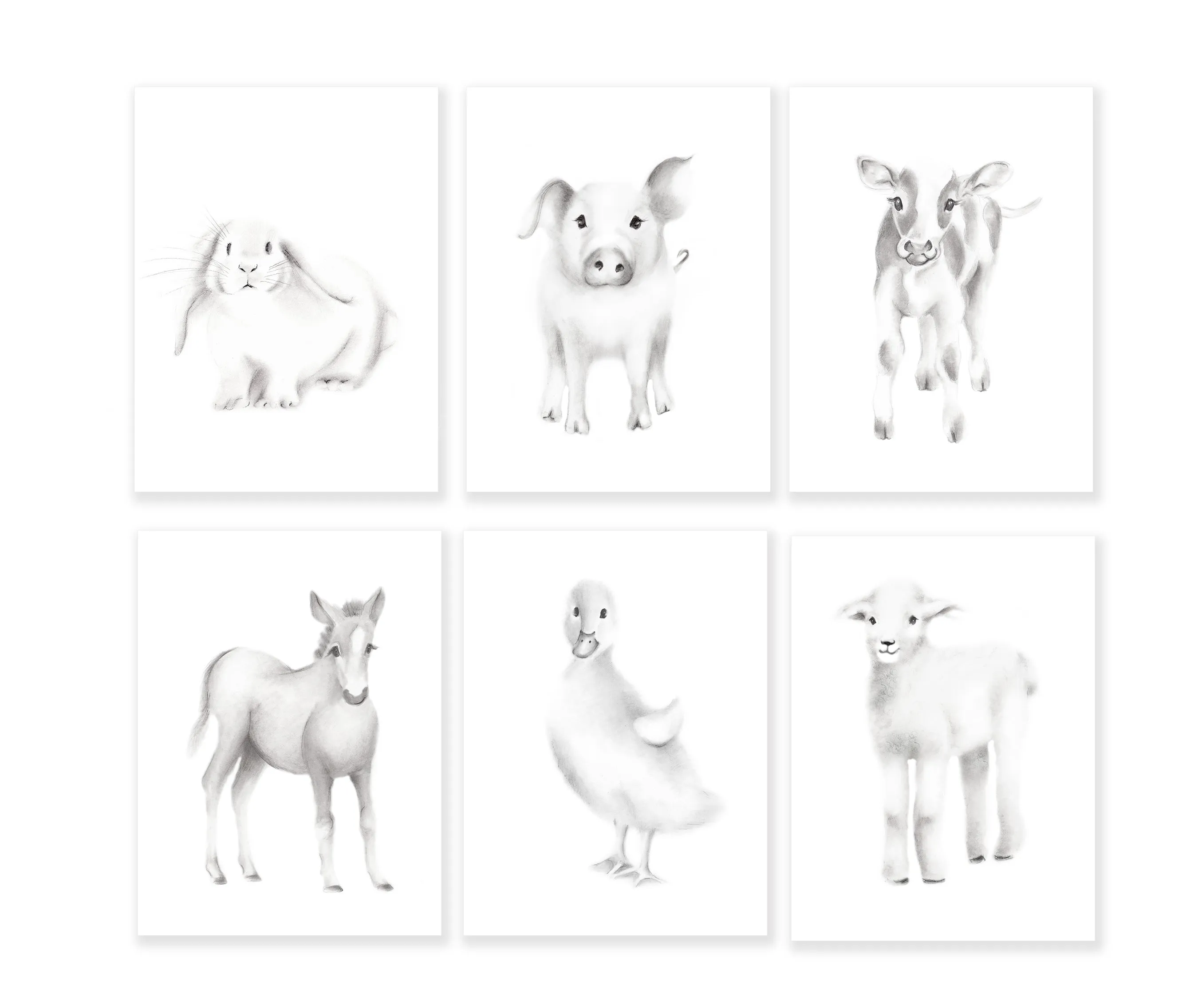 Farmhouse Sketch Nursery Prints - Set of 6