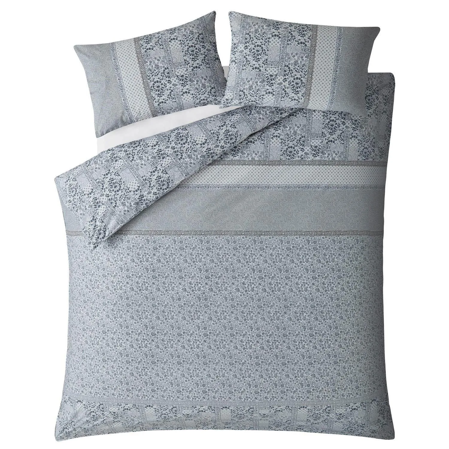 Fat Face Floral Mosaic Duvet Cover Set - Pearl Blue