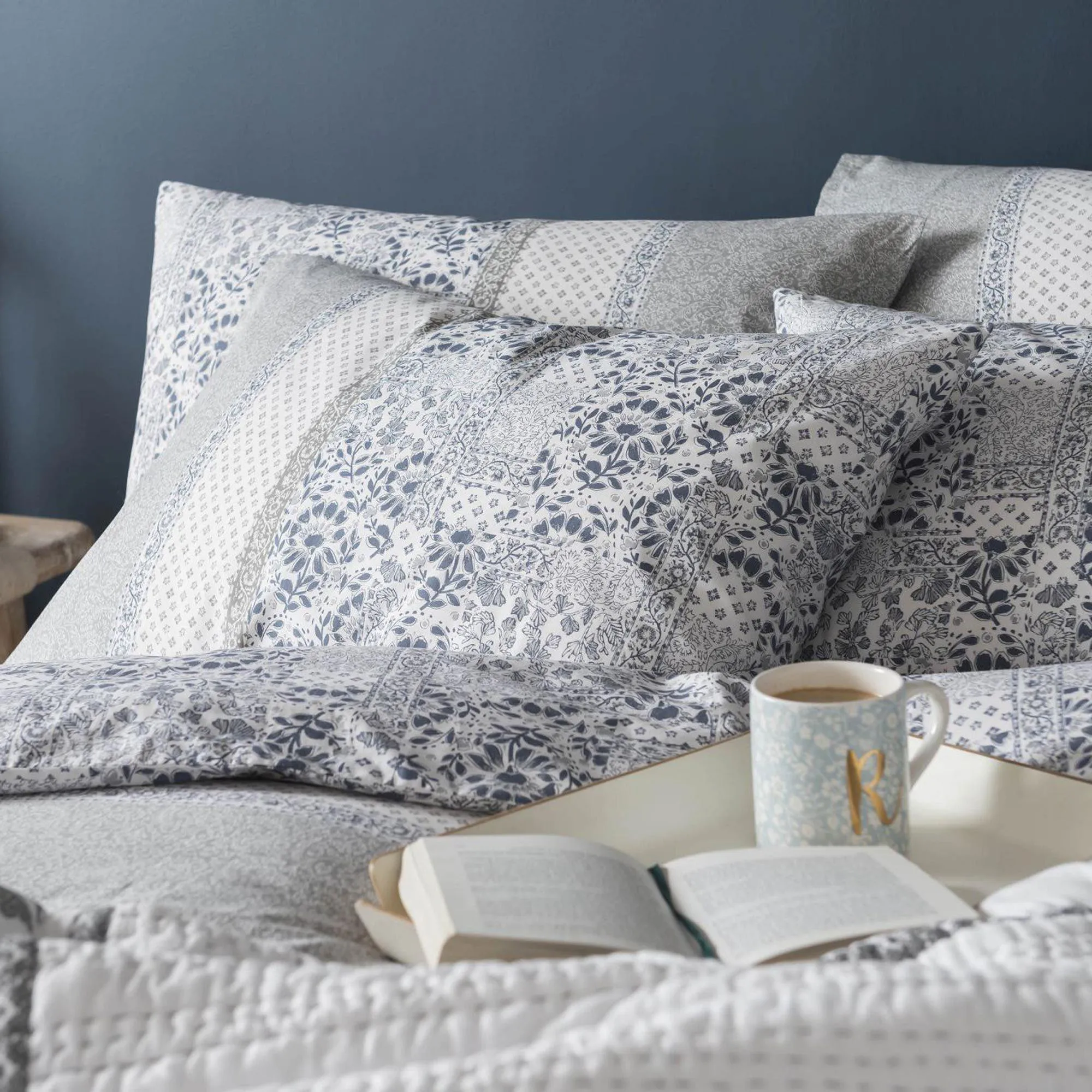 Fat Face Floral Mosaic Duvet Cover Set - Pearl Blue