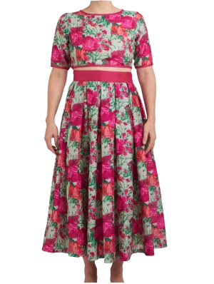 Floral Mehendi Linen Tea-Length Lehenga