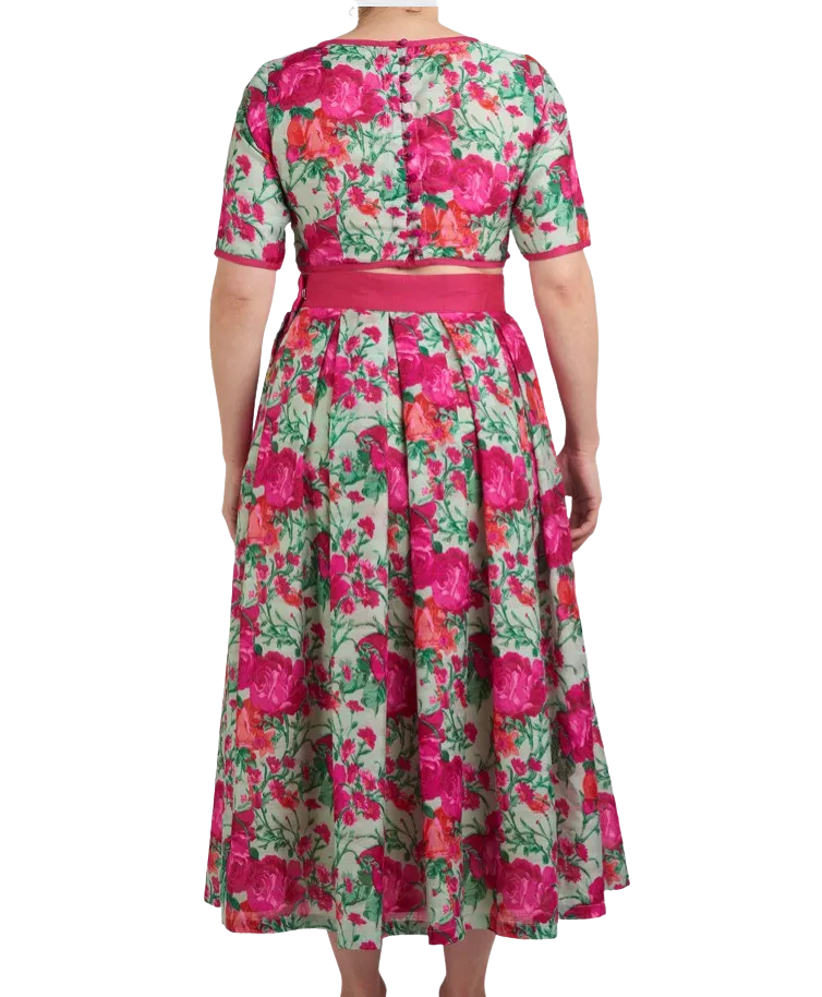Floral Mehendi Linen Tea-Length Lehenga