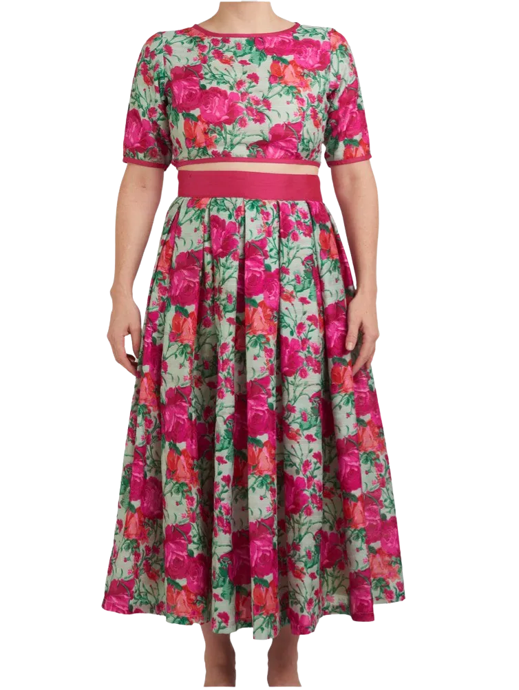 Floral Mehendi Linen Tea-Length Lehenga